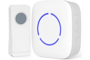 SURNICE Sonnette de porte sans fil, étanche IP55, à piles, portée maximale de 300 m, 36 sonneries, 4 niveaux de volume, sonnette de porte avec LEB Flash (blanc)