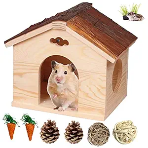 Hamster Wooden House Handcrafted Small Animal Hideout Hut Hideaway?for Guinea Pig Chinchilla Rat Mouse Gerbil Cage Play Hut