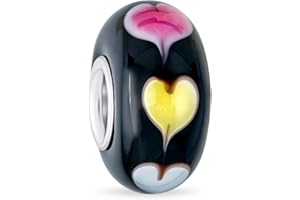 BLING JEWELRY Murano Glass .925 Sterling Silver Core Heart Love Hades Of Pink Red White Charm Bead Fits European Bracelet For Women Teen