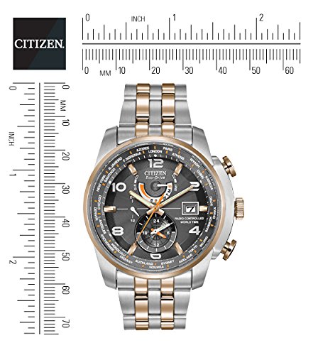 Citizen Watch World Time A.T Men's Quartz Watch with Grey Dial Analogue Display and Multicolour Stainless Steel Plated Bracelet AT9016-56H