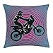 Produktbild KLYDH Dirt Bike Throw Pillow Cushion Cover, Outdoor Sports Circular Abstract Background Grunge Race Theme, Decorative Square Accent Pillow Case, 18 X 18 Inches, Pink Slate Blue Black