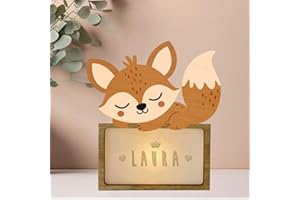 WONDEE Lampada Personalizzata Con Nome - Luce Notturna Bambini Fox, Regalo Neonato Maschio e Femmina, Regalo Battesimo Bimbo e Bimba, idee Regali Personalizzati Bambino e Bambina 0 1 2 3 4 5 anni