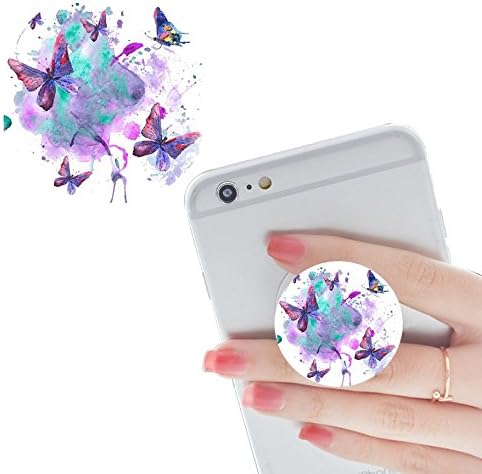 Multi-function Pop cellular phone bracket Socket Expanding Stand and Grip for Smart-phones and Tablets Bracket Mount Holder Collapsible-White purple butterfly