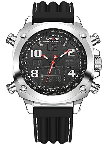 Alienwork DualTime Analog-Digital Armbanduhr Chronograph LCD Uhr Multi-funktion XXL Oversized schwarz Polyurethan OS.WH-5208J-01