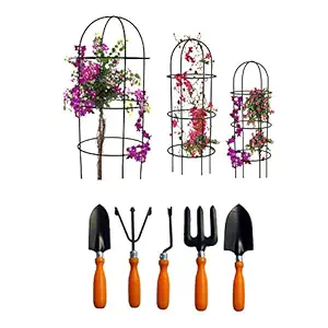 Green Touch Garden Spectacular Gardening Tools Set with Heavy Gardening Cut Tool Obelisk Trellis for Plant Support and Plant Stand - Set of 3