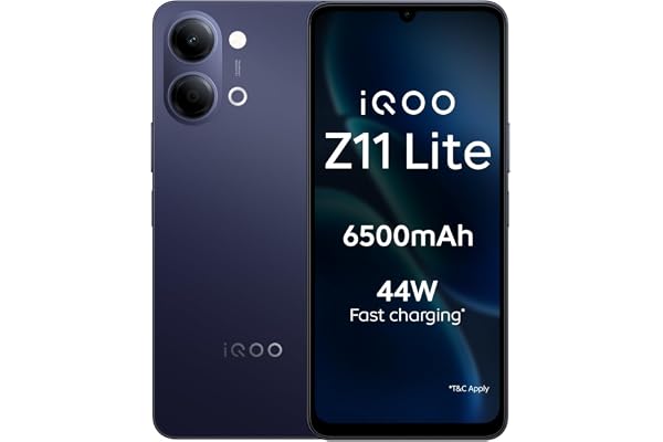 iQOO Z11 Lite 44W 5G (Midnight Blue, 4GB RAM, 128GB Storage) | 6500mAh Battery with 44W Fast Charging* | Dimensity 6300 with 