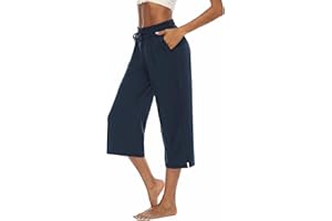 ASKSA Damskie spodnie capri 3/4, szerokie nogawki, wygodne spodnie rekreacyjne, spodnie do biegania, luźne spodnie do jogi, letnie spodnie z kieszeniami