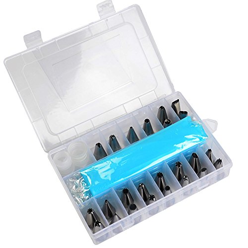 IDEALEBEN Garniertüllen Set mit 24 Stücke Garniertülle und 2 Spritzbeutel Spritztüllen aus Edelstahl Geeignet für Torten, Kuchen, Bäckerei，Keksen, Plätzchen usw. - 7