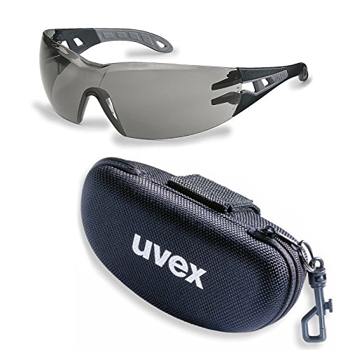 uvex Schutzbrille pheos supravision excellence grau schwarz/grau im Set inkl. Brillenetui, Sicherheitsbrille, Arbeitsschutzbrille