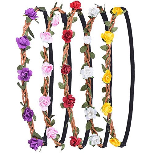 eBoot Blumen Stirnbänder Kranz Hochzeit Blumenkrone Haarband mit Elastischem Band für Frauen Mädchen, 5 Stücke