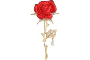KOFOT Rhinestone Red Rose Flower Brooch for Women Floral Lapel Pin Wedding Party Badge Wedding Bouquet Brooches Pin for Ladies to Birthday Party
