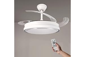 M mimotec - Ventilador de Techo con luz Led White Hood, Mando a Distancia, Motor DC, 6 velocidades, Silencioso, Aspas retráctiles, función verano-invierno, temporizador, CCT