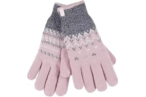 HEAT HOLDERS - Ladies Cute Striped Fairisle Warm Knitted Fleece Lined Winter Thermal Gloves