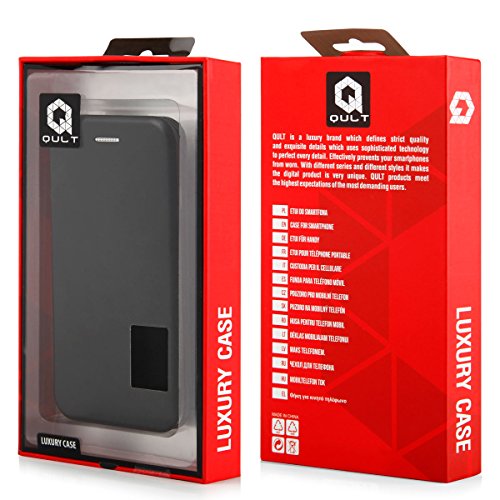 QULT® Kunstleder Bookstyle Handy Tasche für iPhone 5 / 5s / SE Schwarz Flip Case Magnetverschluss Book Cover mit Kartenfach und praktischer Aufstellfuntkion das innere Gummi Silikon Schutz Hülle - 9