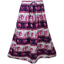 Womans Long Skirt Pink Elephant Print A-Line Boho Gypsy Skirts
