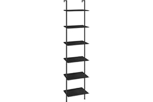 HOOBRO Scaffale a Scala, Libreria Contro Parete in Legno a 6 Ripiani, Libreria Stretta Fai Da Te, Scaffale Portaoggetti, per Soggiorno, Studio, Nero EBB651CJ01