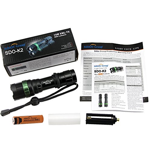 Sidiou Group Super helle Cree T6 LED Taschenlampe 900 Lumen-7W Zoomable Fackel mit 1 x 3.7V 3000mAh 18650 Li-Ionen-Akku (Taschenlampe + Batterie) - 2