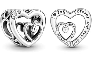 MON & SONS Mum Mom I Love You Forever And Ever Heart Charm Bead Pendant 925 Sterling Silver Dangle Compatible With Pandora Charm Bracelet