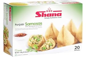 VEENAS Shana Punjabi Samosas | with Tamarind Chutney | 20Pcs | Pyramid Shaped | Delicious Taste | Tea Snacks | Ready to Eat | 100% Fresh | Vegan | Indian Origin | 1180g