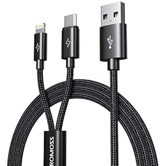 Romoss Multi USB Charger Cable - 1.5m Nylon Braided 2 in 1 Phone Charger Cable USB C Cable Compatible for iPhone, iPad, Samsung Galaxy S10 S9 S8 S20, Huawei P10 P9, Google Pixel, Sony Xperia XZ, LG
