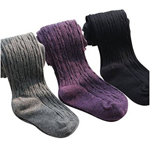 BB Smile Baby Girl Cotton Tights Children Pantyhose - Pack of 3 Dark Colors, for 1-2 Years Baby