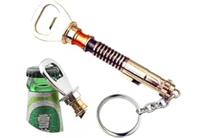 WOO LANDO Luke Skywalkers miecz świetlny otwieracz do butelek, o wyglądzie stali nierdzewnej, z brelokiem do kluczy, bardzo stabilne wykonanie, 13 cm, do baru w domu i w podróży – zabawny prezent dla