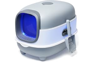 NUKied Lettiera per gatti con gabbia automatica a prova di sabbia, funzione di sterilizzazione e deodorizzazione, con paletta inclusa, lettiera extra large per gatti, facile da pulire