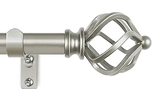 KAMANINA Antique Silver Curtain Poles 80 to 148 cm, 19 mm Diameter Curtain Poles for Eyelet Curtains, Adjustable Decorative Window Curtain Rods with Twisted Cage Finials