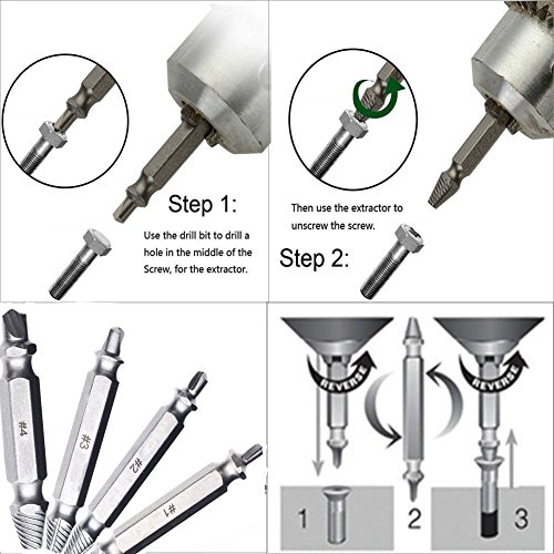 AUSERO Schraubenausdreher Set doppelt für Beschädigte Schraube Screw Extractor Out Remover Werkzeug 4 Stücke - 4