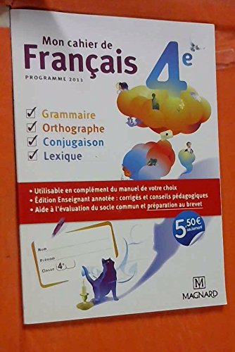 couverture de : Mon cahier de Français 4e couverture de : Mon cahier de Français 4e