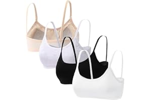 Sunvivid Teen Girls Sports Bras Cotton Wireless Underwear with All-in-one Pads Seamless Training Bralettes Puberty Adolescente Strappy Top Camisole for 8-16, Pack 4