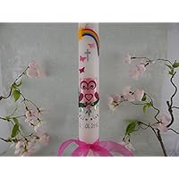 Kommunionkerze Eule rosa pink Taufkerzen Kommunionkerzen für Mädchen 400/40 mm inklusive Beschriftung