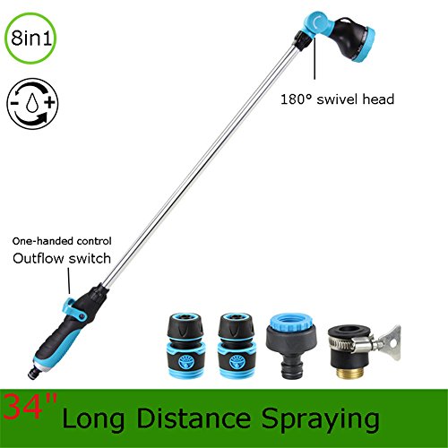 Preisvergleich Produktbild Pei Gießstab Garten Teleskop 8 Sprühfunktionen Regelbarer Wasserfluss Gartenschlauch-Gießstab 34"