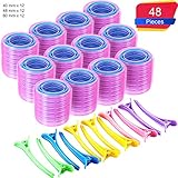 Rouleaux de Cheveux Auto-Agrippants Super Jumbo 36 Rouleaux Auto-Agrippants Larges Mega Jumbo et 12 Pinces à Dents de Canard Bigoudis de Coiffure pour Femmes, Hommes (60 mm, 48 mm, 40 mm, 48 Pièces)