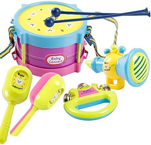 Baby educational toys, 5pcs Kids Baby Roll Drum Beat Rattles Educational Musical Game Instruments Kit