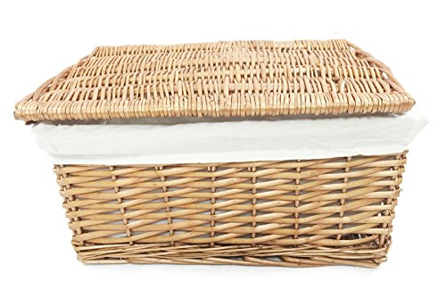 Kiefer Natur Weide mit Deckel gefüttert Aufbewahrungskörbe Weihnachts Geschenkkorb Geschenk, Medium 35x24x15cm - 2