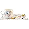 MEETOZ Ceramic Coffee Mug Set Tea Cup with Spoon and Tray, Retro Flower Style Tea Cups and Saucers Set, for Coffee, Hot Chocolate, Cappuccino, and Latte Breakfast (Pink Flower 1)