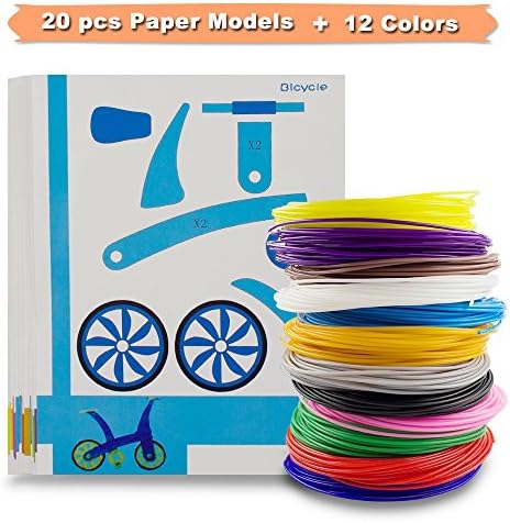3D Printer Filament, SHONCO 12PCS 1.75mm PLA Filament Refills Material With 20PCS Different 3D Plastic Paper Models Stencils for Kids Adult Games in Practice of 3D Doodling Painting Drawing Pen