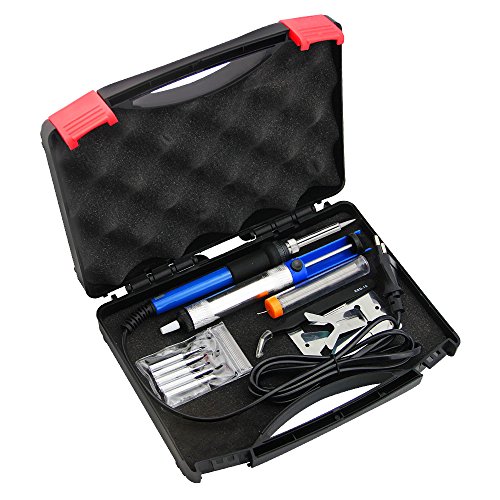 ZILONG 6-in-1 Lötkolben Set 220V 60W Lötkolben Kit Lötgriff mit Einstellbarem Temperaturbereich von 200 °C - 450°C，inkl. Lötkolben, Lötzinn, Metallständer(Biegbar), Entlötpumpe, 5 Lötspitzen, Pinzette(Antistatisch), Reinigungsschwamm, Ideal für Schweißen, Reparaturen auf der Leiterplatte