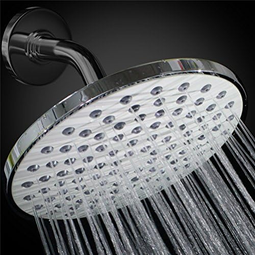 Shower Head - Rainfall High Pressure 8” - Rain High Flow Fixed Luxury Chrome Showerhead - Removable Water Restrictor - Adjustable Brass Swivel Ball Joint - For the Best Relaxation and Spa