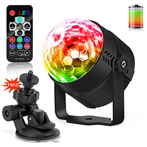 Led Party lights Disco Ball with Battery Waitiee Strobe Light Party Lights Disco Lights Karaoke Machine 5W Light LED Portable 8 Colors Sound Activated Stage Lights for Festival Bar Club Party Outdoor and More (with Remote) (with battery)