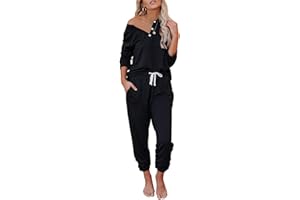 QUNERY Survêtement Femme Ensemble Tenue Sport Femme T-Shirt Manches Longues+Pantalon Jogging Femme avec Poches Sportswear Casual Ensemble Pyjama