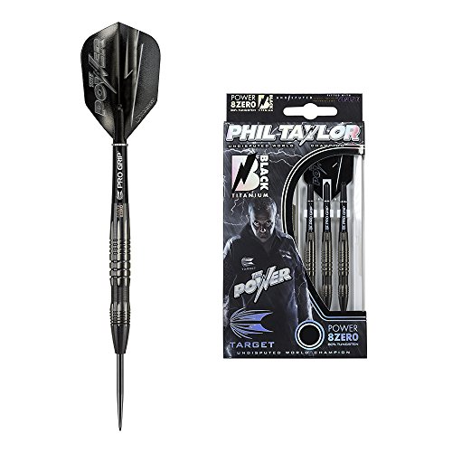 Target Darts - Dardos Phil Taylor Power 8Zero de Titanio con Punta de Acero, Unisex Adulto, Dardos de Punta de Acero, 200206, Black Titanium Nitride, 22 g