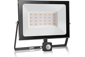 bapro 20W 2000LM Faretto LED da Esterno con Sensore di Movimento 3500K Aluminio Luce LED Esterno IP65 Impermeabile Faro a LED da Esterno Bianco Caldo per Cortile, Campo da Basket, Giardino
