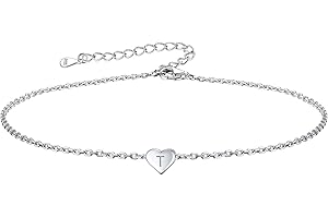 FOCALOOK Damen Mädchen S925 Silber Fußkettchen Charm-Fußkette Herz Anhänger mit A bis Z Buchstaben 22cm Fußkette Wasserdichte Fußspange Sommer Modeschmuck Fuß Schmuck am Strand