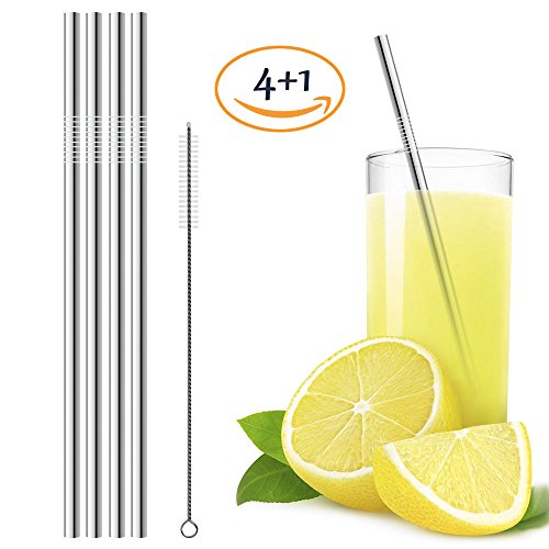 StillCool Edelstahl trinken Stroh Sicher für Kinder inkl. Reinigungsbürste 4 trinken Stroh + Satz von 1 Reinigung (Gerade, 4)