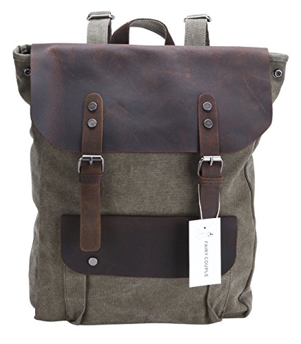 FAIRY COUPLE Nuevo Unisex Mujer Hombre estilo Vintage mochila todos los días bolsa de lona con el bolso de hombro de cuero multifunción C5113?green1?