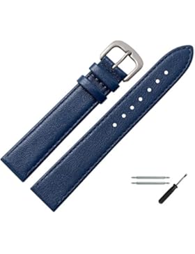 MARBURGER Uhrenarmband 18mm Leder Blau - Kalbsleder - Inkl. Zubehör - Ersatzarmband, Schließe Titan - 7591851000420