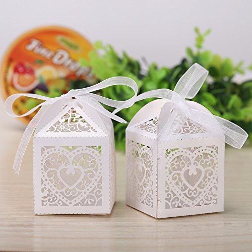GHB 100pcs Süßigkeit Kästen Geschenkboxen Hochzeit Bonbons Boxen für Partys Geschenk Taufe Hochzeit Geburtstag usw Dekorpapier Weiß - 3