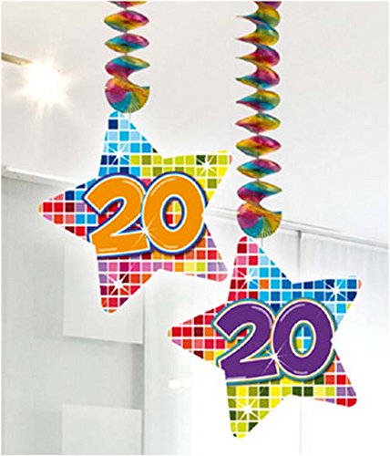 20.Geburtstag Deko Rotorspiralen 2 Stück Hängende Girlande mit Zahl 20 Spiraldeckenhänger bunter Stern mit 20 Dekoration zum 20er Geburtstag Party oder andere Anlässe - 2